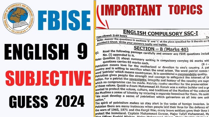 Top Important Questions for Class 9 English Federal Board Exam 2024